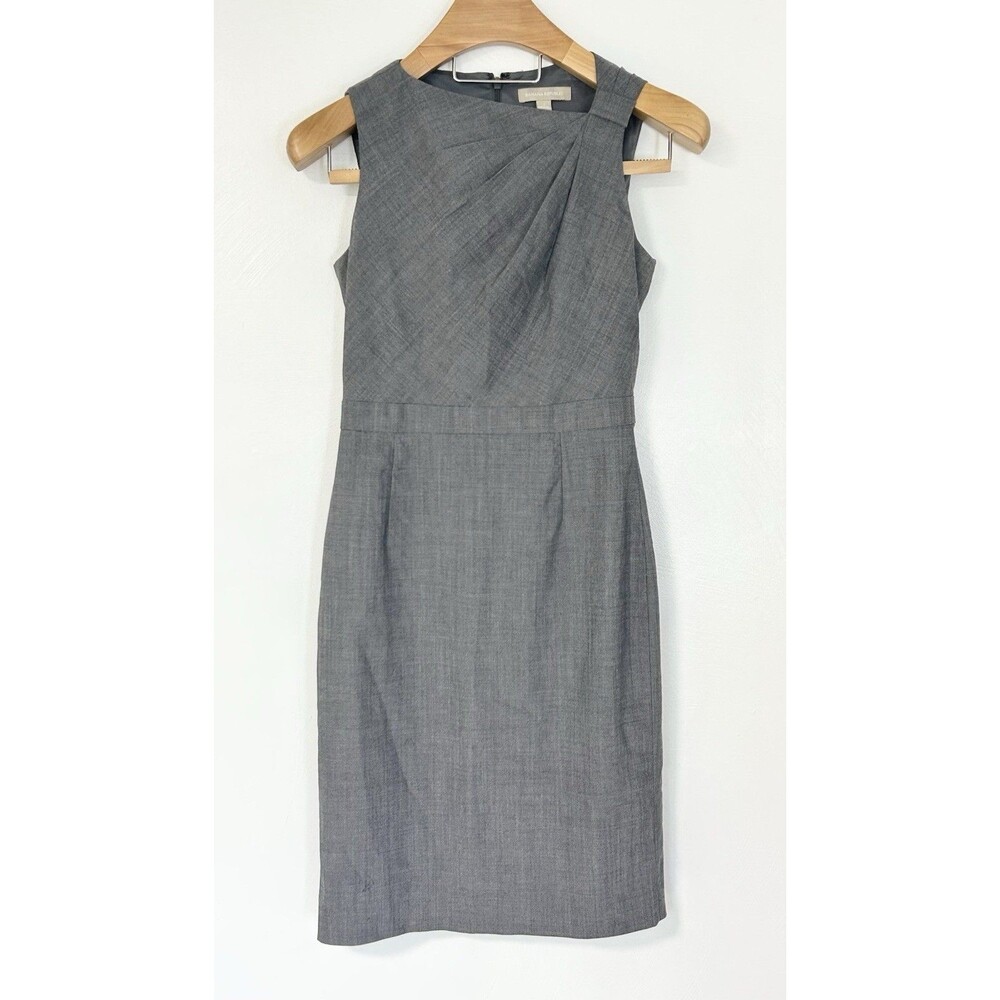 Banana Republic Sheath Dress Sz 4 Gray Wool Ruched Sleeveless Career Modest